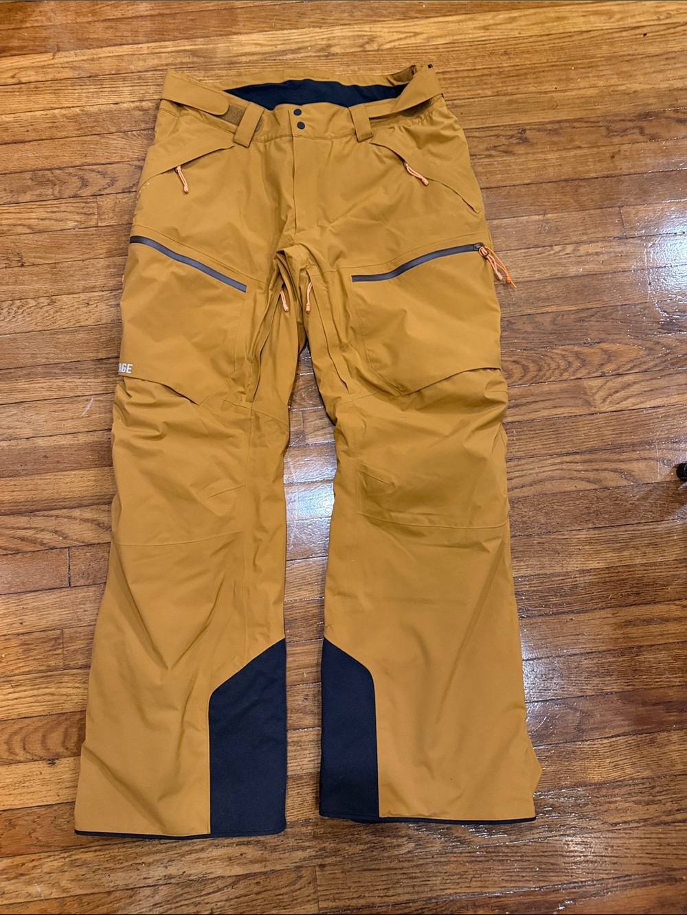 Orage Men's Mustard Yellow Snowboard Pants with Black Reinforcement XL
